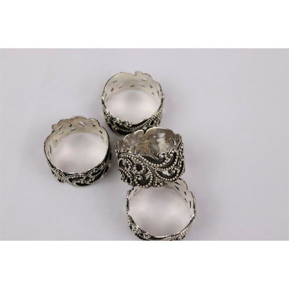 Sterling Silver Lois Hill Set of 4 Scroll Napkin Rings - Picture 3 of 7